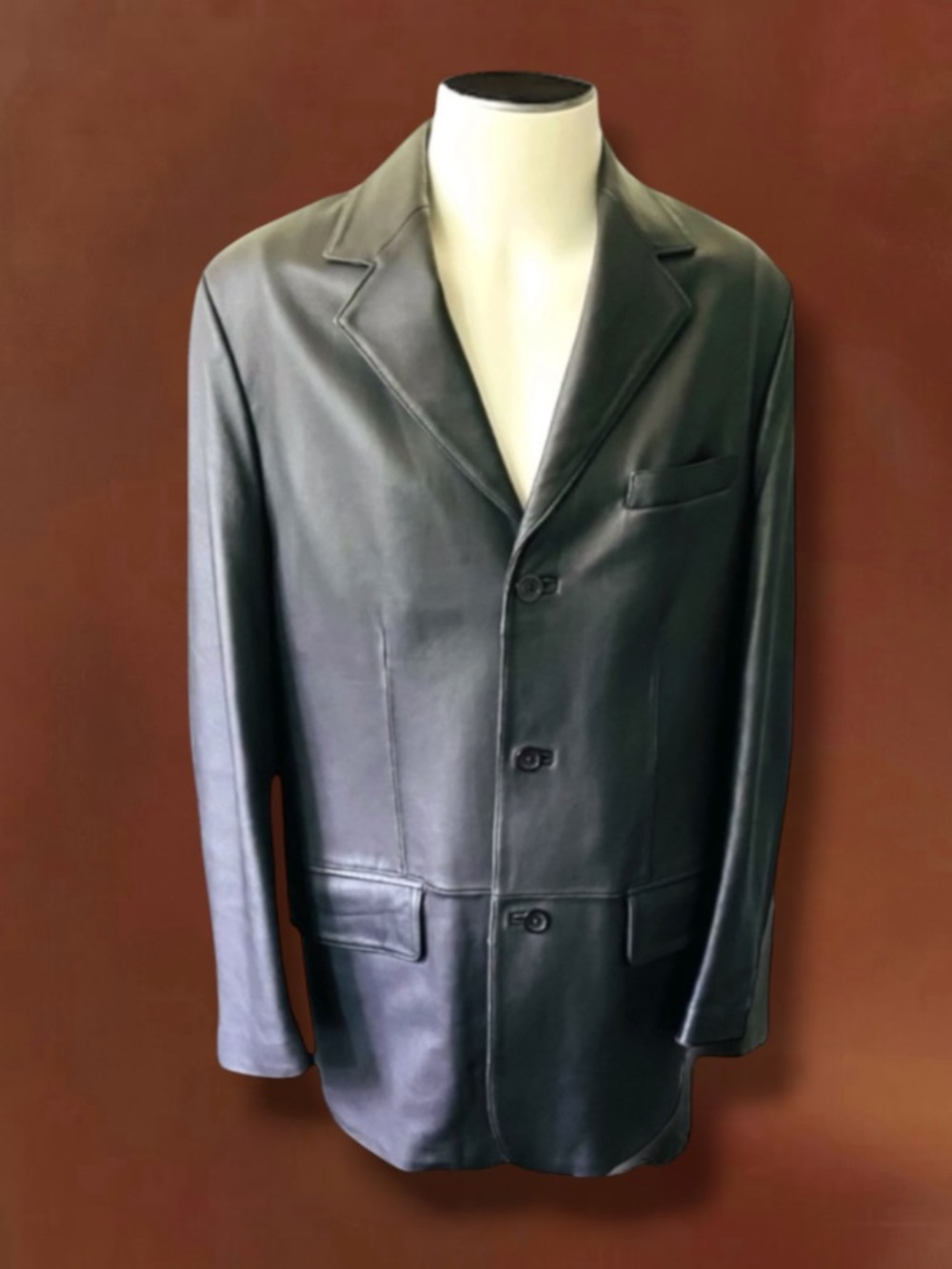 JOS. A. BANK Single Breasted Black Leather Jacket Coat Size Medium